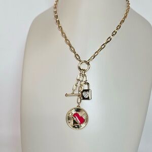 Christian Siriano Heart Lock Charms Chain Necklace Gold Tone